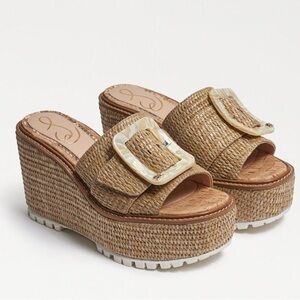 Sam Edelman Livi Natural Raffia Espadrille Wedge Platform Sandals - NWT